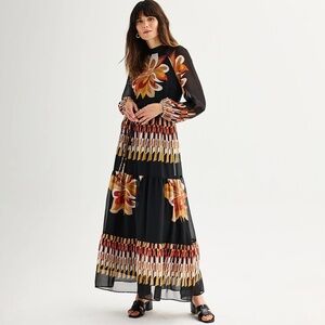 Maison Tara Black Floral Long Sleeve Dress